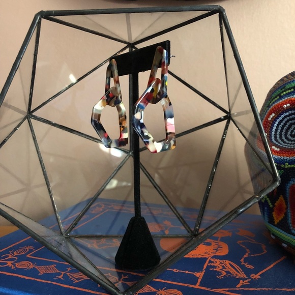 Multicolored Hoop Geometric Dangle Drop Earrings - Picture 4 of 6